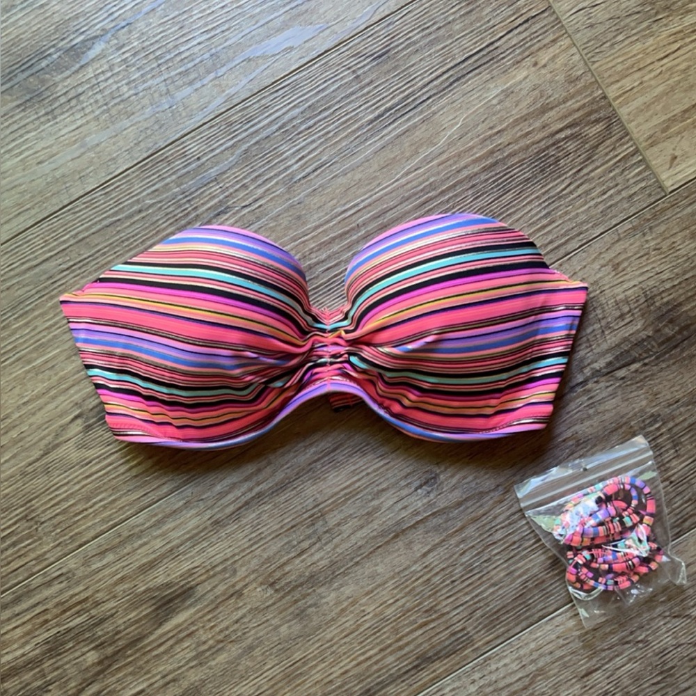 Striped Multicolor Bandeau Bikini Top size 34C